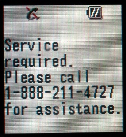 Service required.  Please call 1-888-211-4727 for assistance.